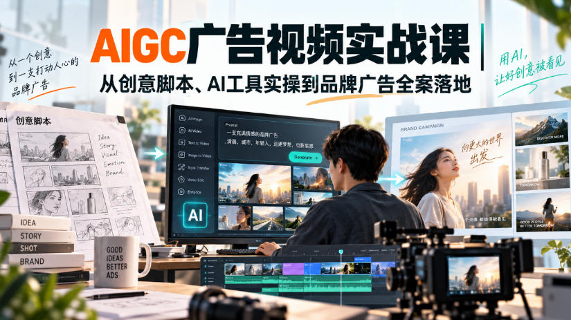 AIGC广告视频实战课｜从创意脚本、AI工具实操到品牌广告全案落地-聚业