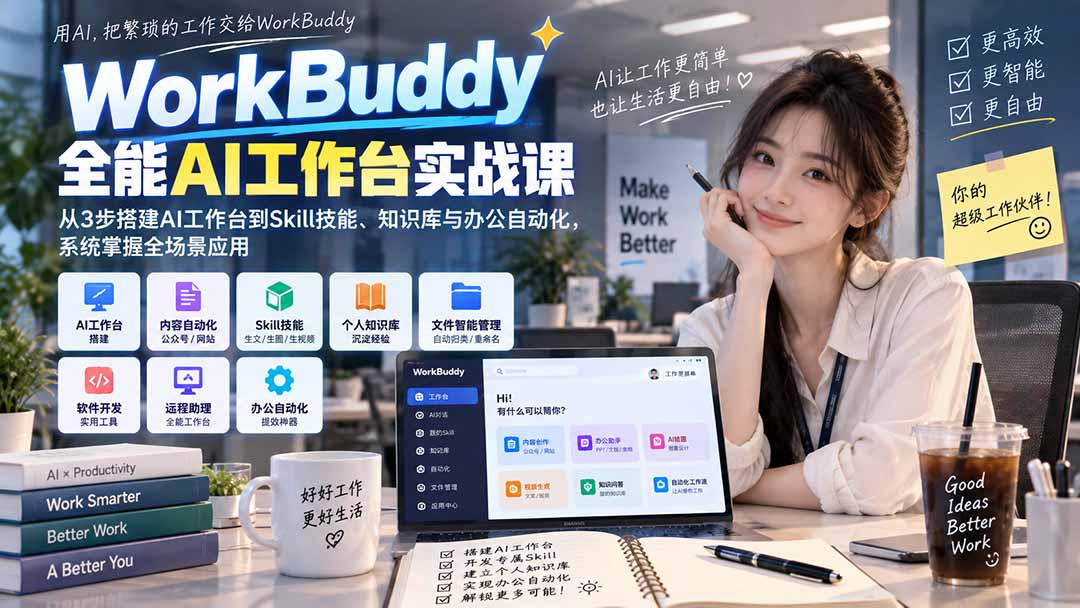 WorkBuddy全能AI工作台实战课：从3步搭建AI工作台到Skill技能、知识库与办公自动化，系统掌握全场景应用-聚业