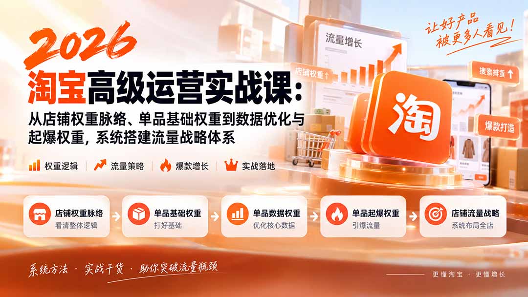 2026淘宝高级运营实战课：从店铺权重脉络、单品基础权重到数据优化与起爆权重，系统搭建流量战略体系-聚业