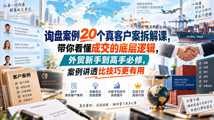 询盘案例20个真客户案拆解课，带你看懂成交的底层逻辑，外贸新手到高手必修，案例讲透比技巧更有用-聚业