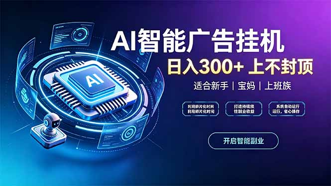 上班族、宝妈的被动副业！AI广告挂机24小时自动跑-聚业