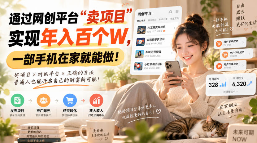靠卖网创项目变现，一年拿下百万收益！一台手机就能操作！-聚业