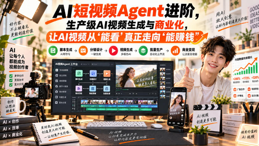 AI短视频Agent进阶,生产级AI视频生成与商业化,让AI视频从”能看”真正走向”能賺钱”-聚业