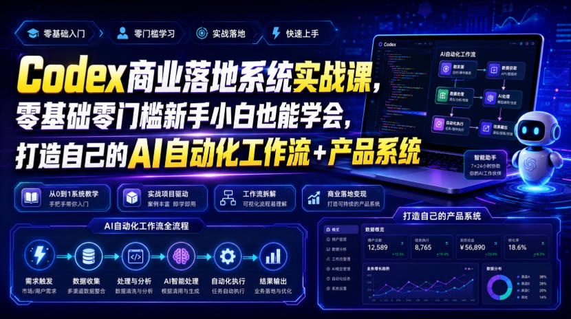 Codex商业落地系统实战课,零基础零门槛新手小白也能学会,打造自己的AI自动化工作流+产品系统(更新)-聚业