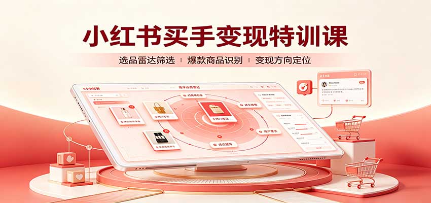 小红书买手变现特训课:账号定位养号起号,选品挂车,笔记标题封面全套教学-聚业