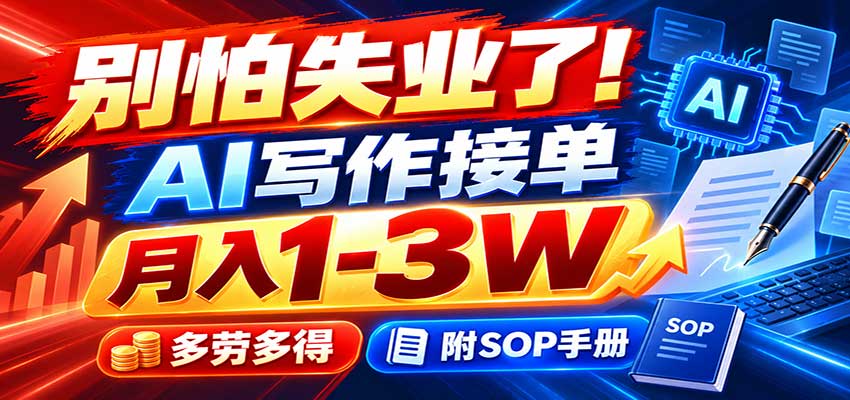 别怕失业了！AI写作接单月入1-3W，多劳多得，附SOP手册-聚业
