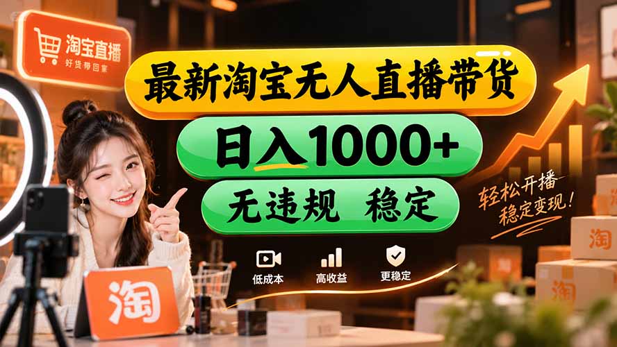 【新技术】淘宝无人直播，独家，日入2K+，无封号，可矩阵，长期稳定-聚业