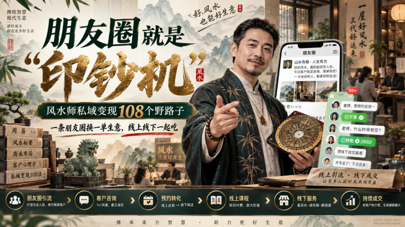 朋友圈就是“印钞机”，风水师私域变现108个野路子，一条朋友圈换一单生意，线上线下一起吃【文档】-聚业