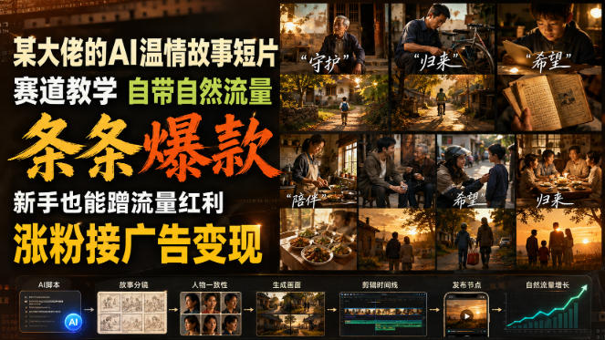 某大佬的AI温情故事短片赛道教学，自带自然流量，条条爆款，新手也能蹭流量红利，涨粉接广告变现(更新)-聚业