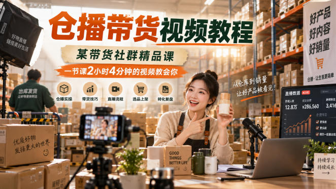 仓播带货视频教程，某带货社群精品课，一节课2小时4分钟的视频教会你-聚业
