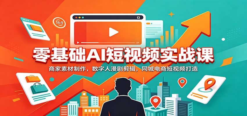 零基础AI短视频实战课：商家素材制作，数字人漫剧剪辑，同城电商短视频打造-聚业
