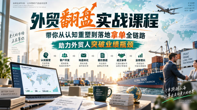 外贸翻盘实战课程，带你从认知重塑到落地拿单全链路，助力外贸人突破业绩瓶颈-聚业