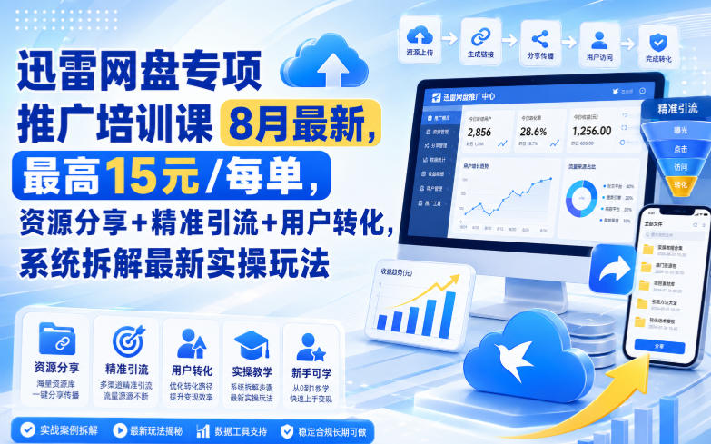 迅雷网盘专项推广培训课9月最新，最高15米/每单，资源分享+精准引流+用户转化，系统拆解最新实操玩法(更新0915)-聚业