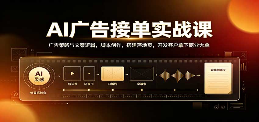 AI广告接单实战：广告策略与文案逻辑，脚本创作，搭建落地页，开发客户拿下商业大单-聚业
