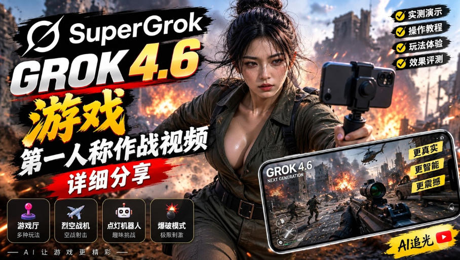 Grok 4.6也能做游戏？第一人称作战视频实测｜玩法详细讲解-聚业