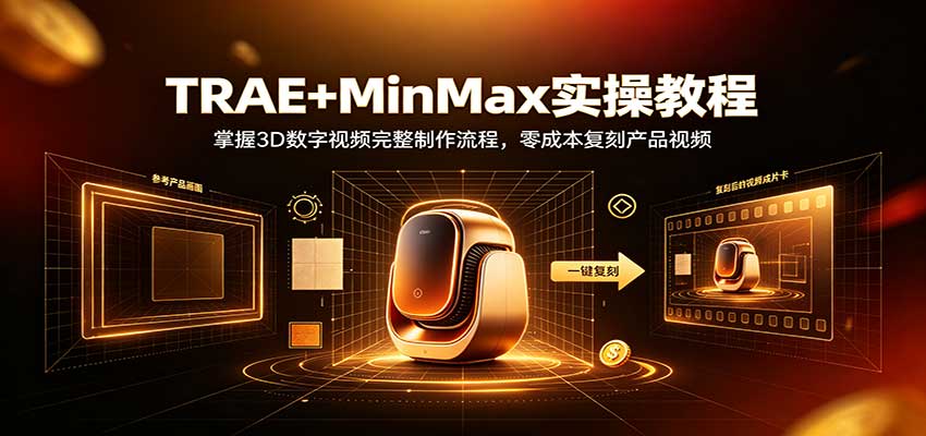 TRAE+MinMax实操教程：3D数字视频完整制作流程，零成本复刻产品视频-聚业