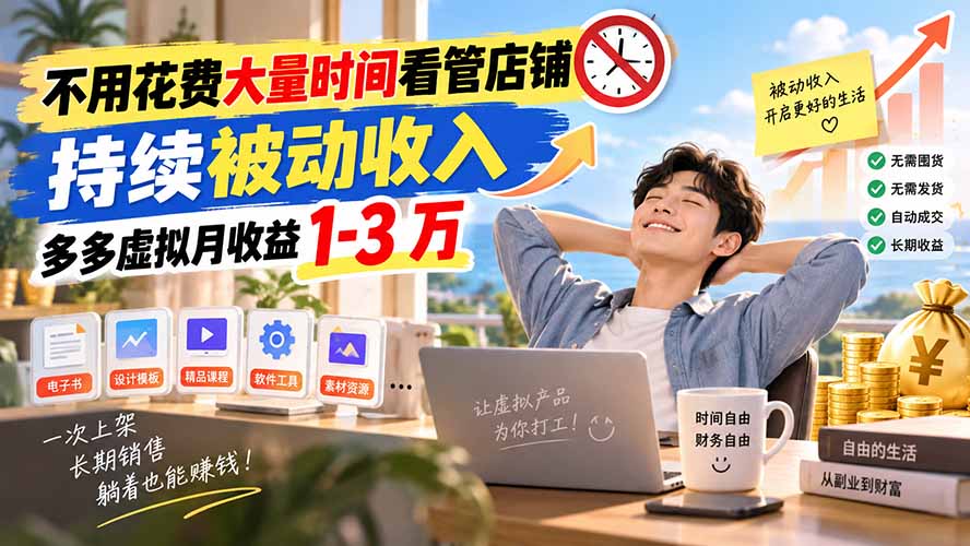 不用花费大量时间看管店铺，持续被动收入，多多虚拟月收益 1-3 万-聚业