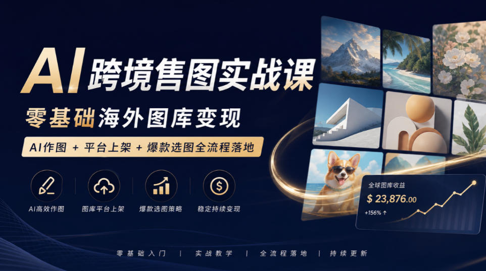 AI跨境售图实战课，零基础海外图库变现，AI作图+平台上架+爆款选图全流程落地-聚业