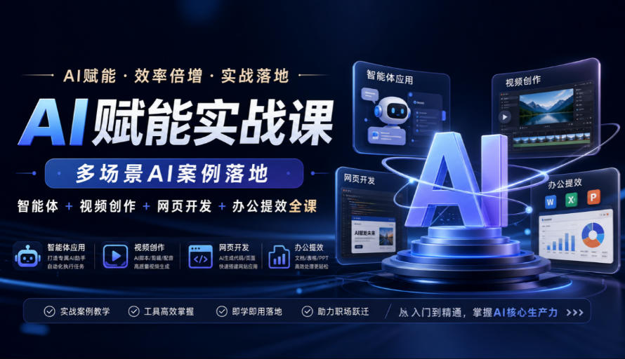 AI赋能实战课，多场景AI案例落地，智能体+视频创作+网页开发+办公提效全课-聚业