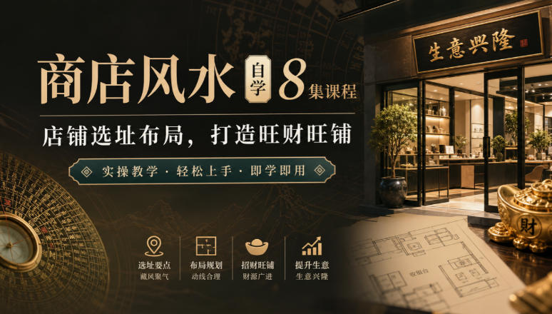 商店风水自学8集课程｜店铺选址布局，打造旺财旺铺实操教学-聚业
