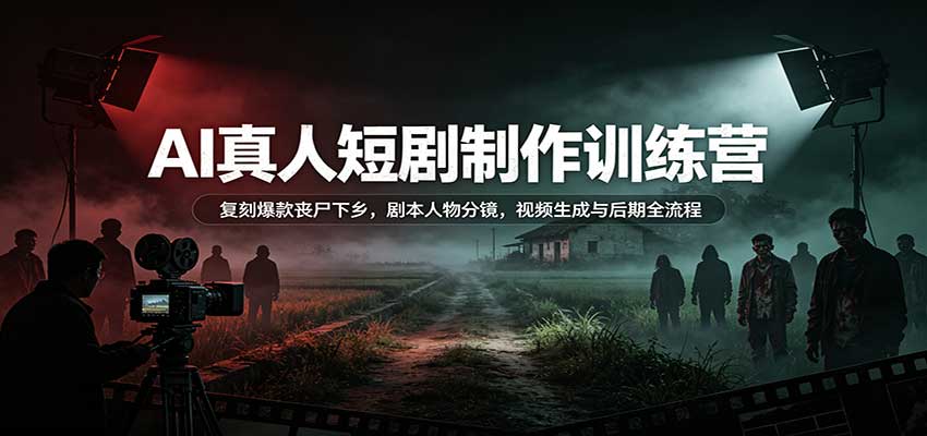 AI真人短剧制作训练营：复刻爆款丧尸下乡，剧本人物分镜，视频生成与后期全流程-聚业