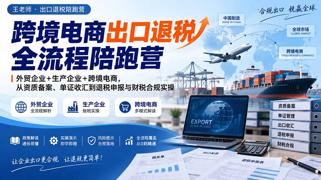 跨境电商出口退税全流程陪跑营｜外贸企业+生产企业+跨境电商，从资质备案、单证收汇到退税申报与财税合规实操-聚业