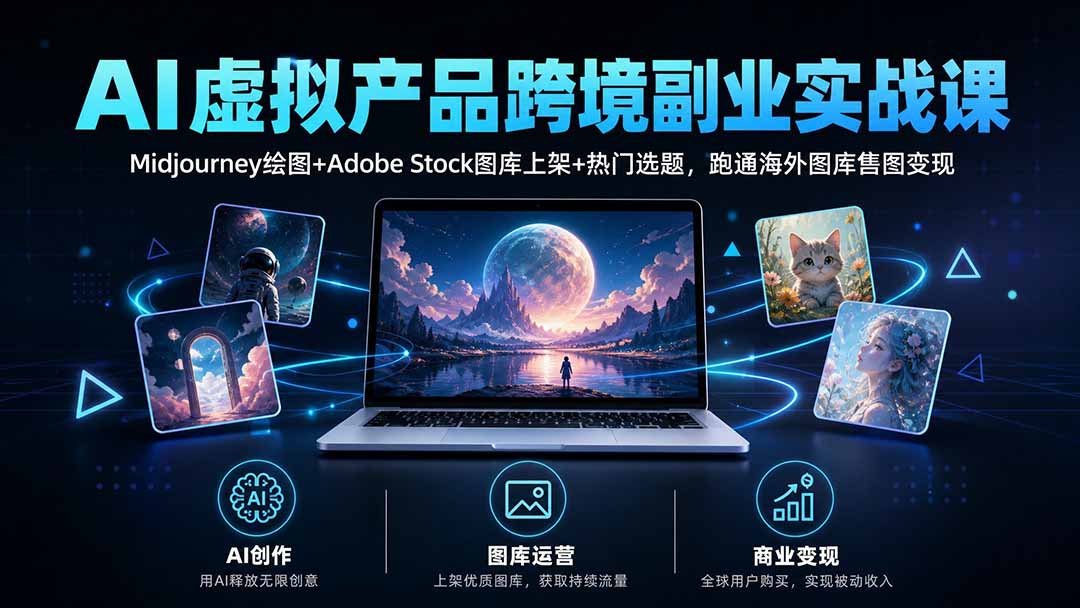 AI虚拟产品跨境副业实战课｜Midjourney绘图+Adobe Stock图库上架+热门选题，跑通海外图库售图变现-聚业