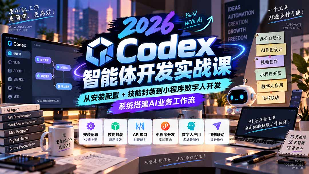 2026Codex智能体开发实战课：从安装配置+技能封装到小程序数字人开发，系统搭建AI业务工作流-聚业