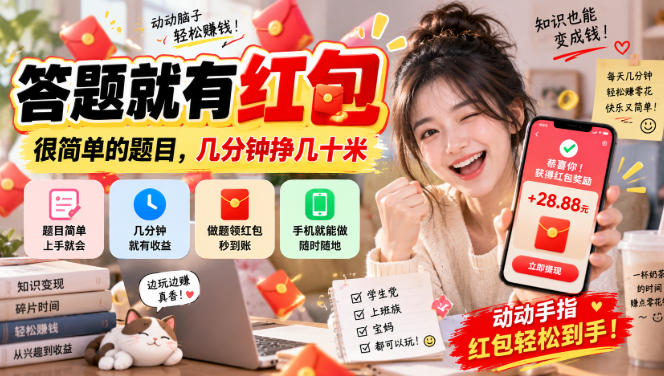 答题就有红包，很简单的题目，几分钟挣几十块，学生党上班族宝妈都可以玩【揭秘】-聚业