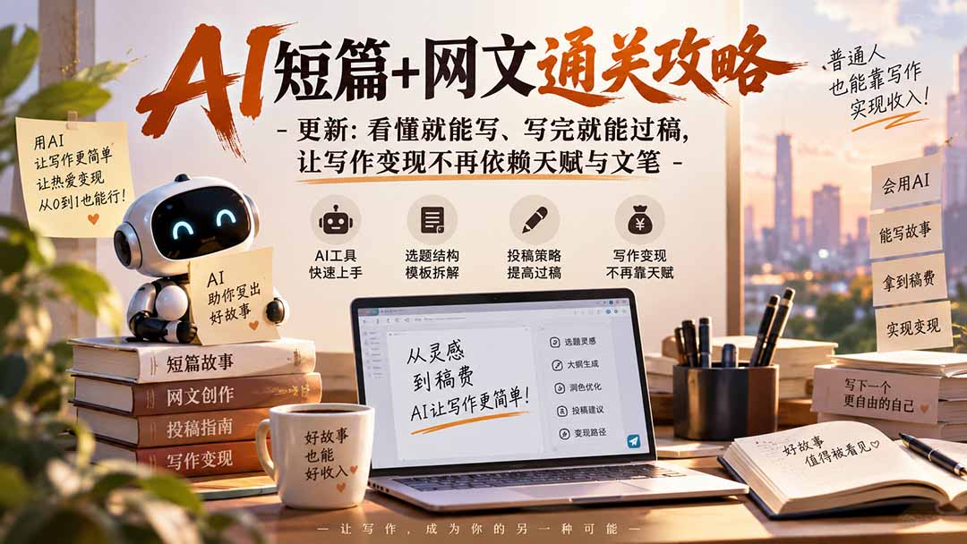 AI短篇+网文通关攻略-更新0921：看懂就能写、写完就能过稿，让写作变现不再依赖天赋与文笔-聚业