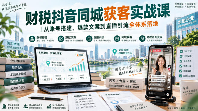 财税抖音同城获客实战课｜从账号搭建、爆款文案到直播引流全体系落地-聚业